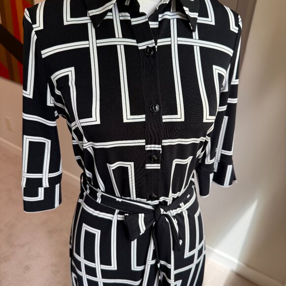 WHBM Black and White Geometric Button Down Matte Jersey Shirt Dress - Sz. 4 - Picture 13 of 16